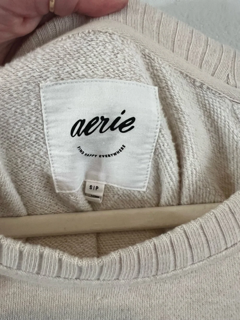 aerie Cream Knit Crewneck Sweatshirt - Picture 2 of 7